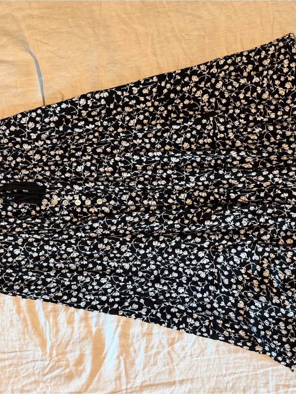 Black Midi Skirt with White Floral Print - Women